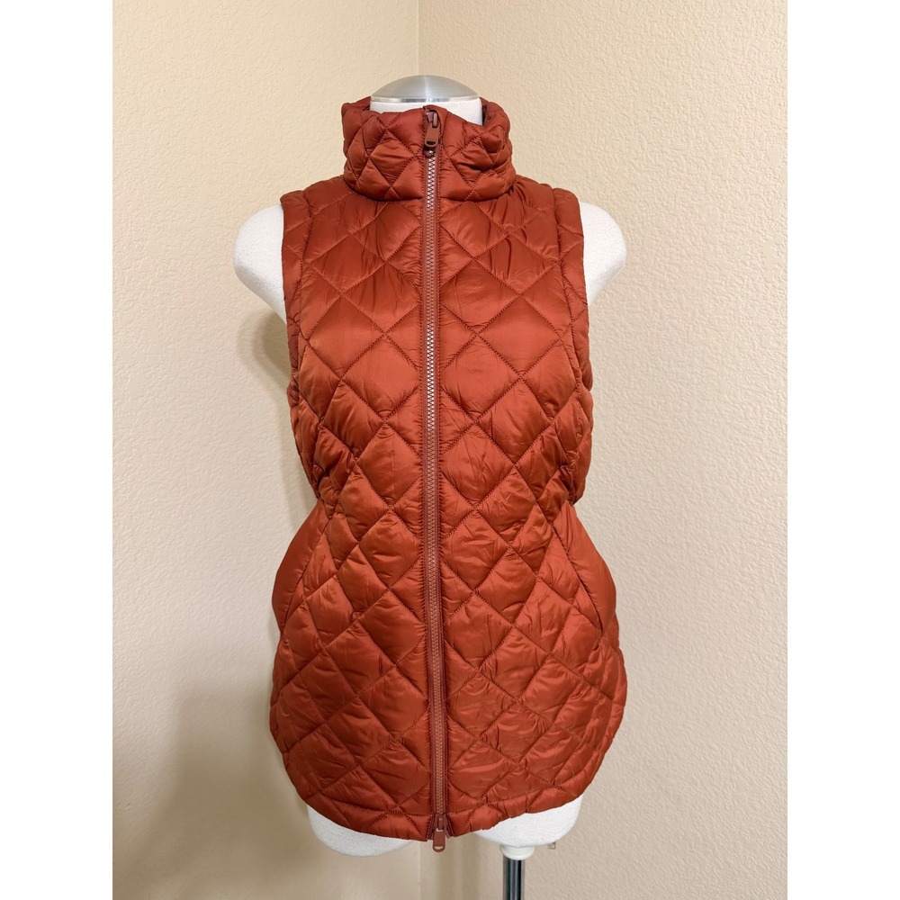 Athleta Quilted Puffer Vest Burnt Orange Rust Cinched Waist XS